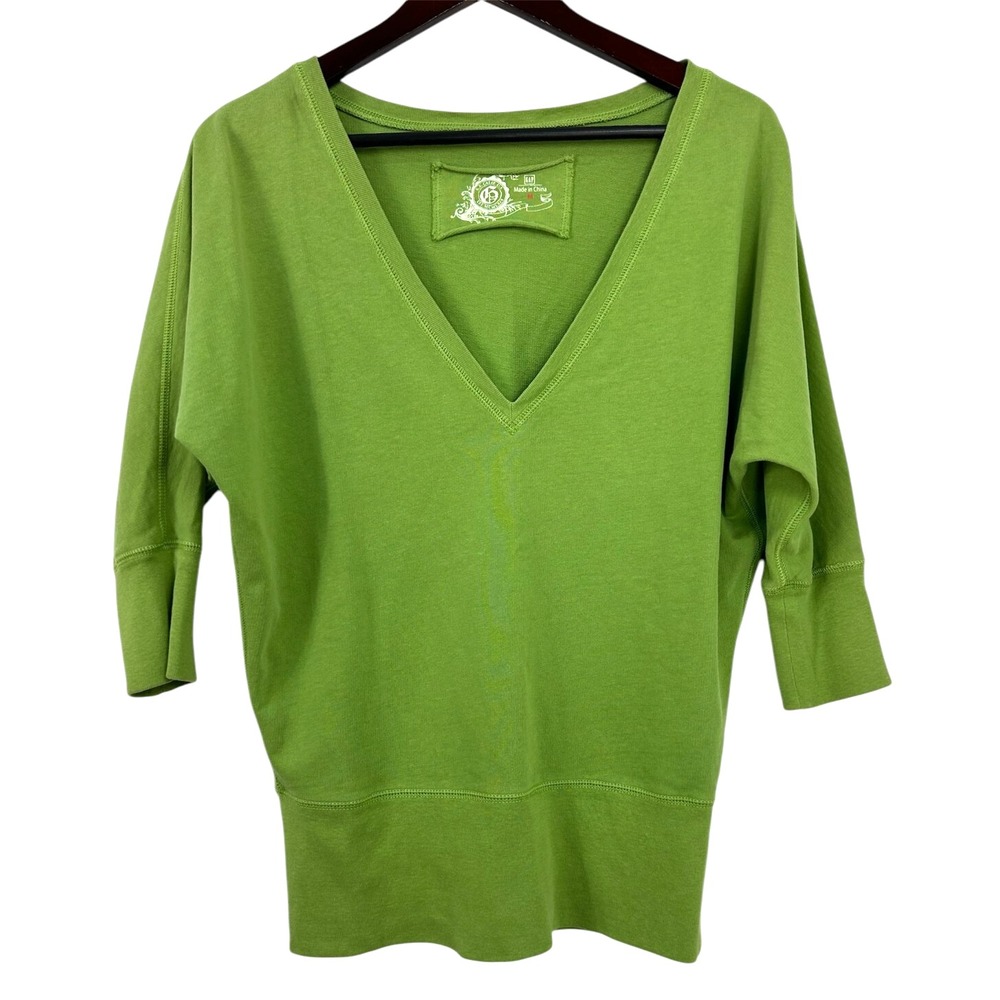 Gap Womens Sweatshirt Top Sz M Green 3/4 Sleeve V‎ Neck Cotton Casual Pullover R